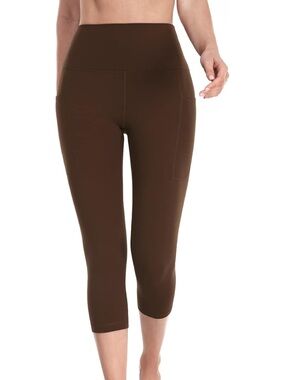 HeyNuts High Waisted Cropped Yoga Leggings w/Pockets Brown Medium NWT